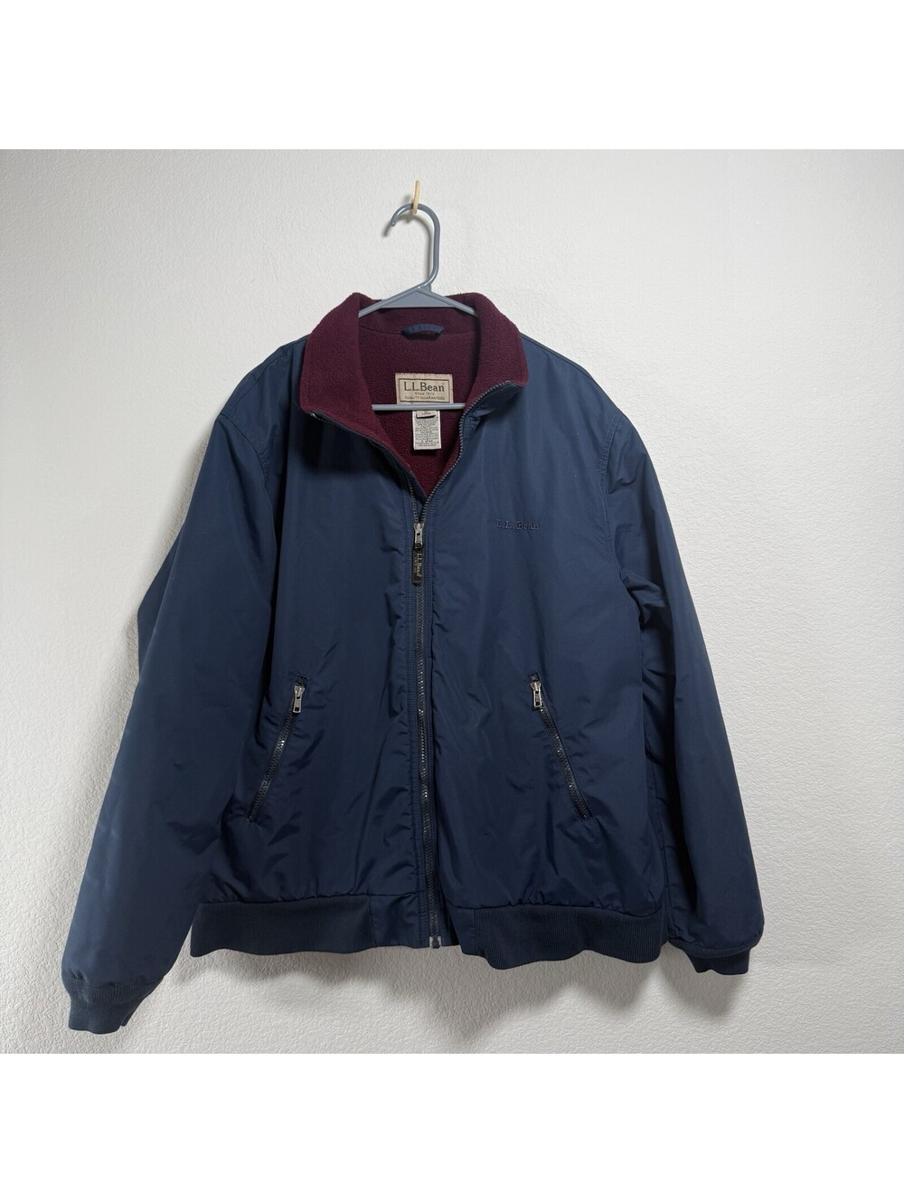 Vintage 90s L.L.Bean Men’s Large Fleece Lined Bomber Jacket Navy Burgundy